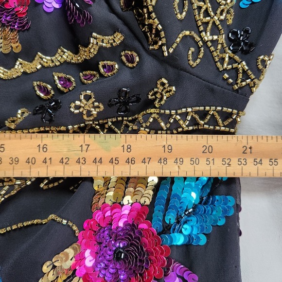 Drapers & Damons Silk Jacket Sequins Size‎ M Colorful Gold Beaded Vintage 90s - Picture 7 of 8